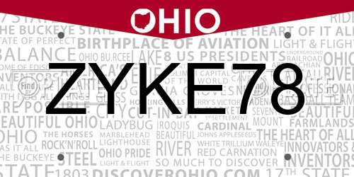 ZYKE78 Ohio License Plate