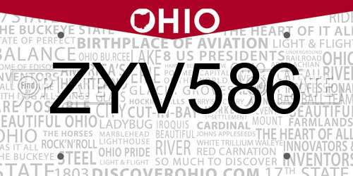 ZYV586 Ohio License Plate