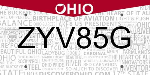 ZYV85G Ohio License Plate