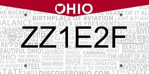 ZZ1E2F Ohio License Plate