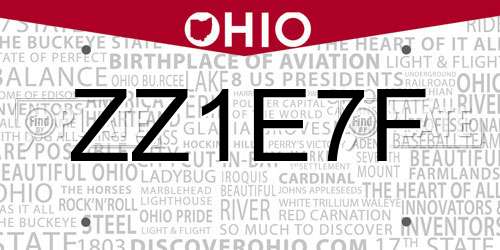 ZZ1E7F Ohio License Plate