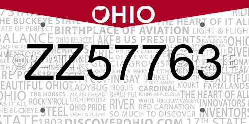 ZZ57763 Ohio License Plate