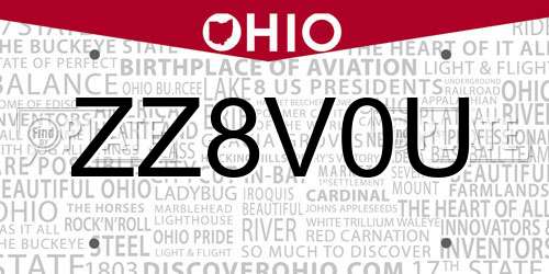 ZZ8V0U Ohio License Plate