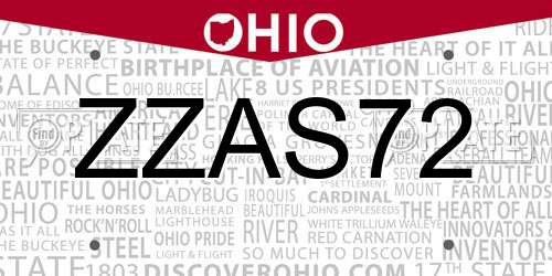 ZZAS72 Ohio License Plate