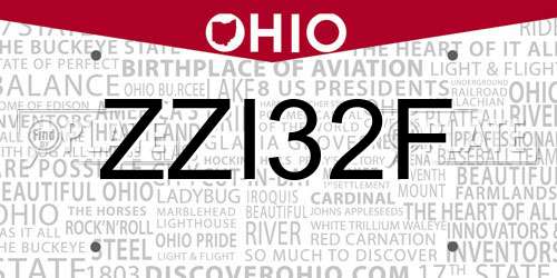 ZZI32F Ohio License Plate