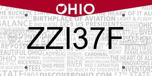 ZZI37F Ohio License Plate