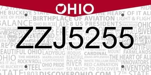 ZZJ5255 Ohio License Plate