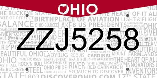 ZZJ5258 Ohio License Plate