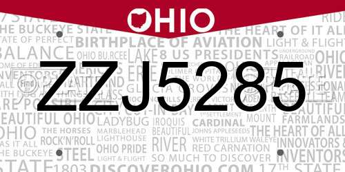 ZZJ5285 Ohio License Plate