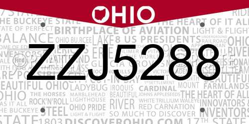 ZZJ5288 Ohio License Plate