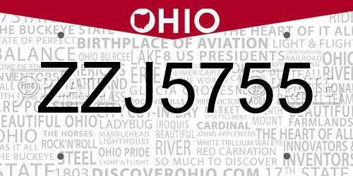 ZZJ5755 Ohio License Plate
