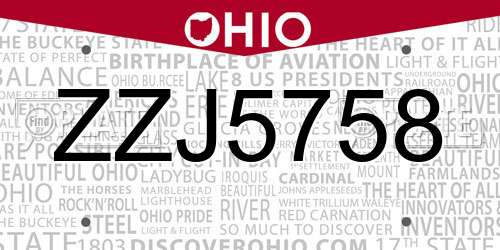 ZZJ5758 Ohio License Plate