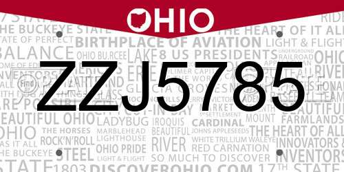 ZZJ5785 Ohio License Plate