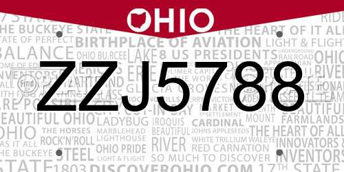 ZZJ5788 Ohio License Plate