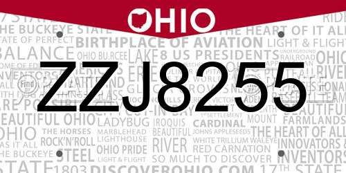 ZZJ8255 Ohio License Plate