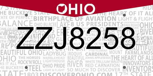 ZZJ8258 Ohio License Plate