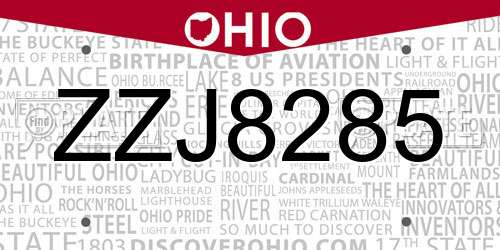 ZZJ8285 Ohio License Plate