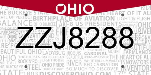ZZJ8288 Ohio License Plate