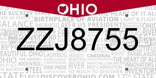 ZZJ8755 Ohio License Plate