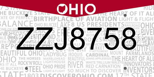 ZZJ8758 Ohio License Plate