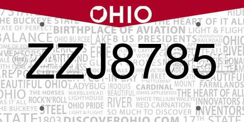 ZZJ8785 Ohio License Plate