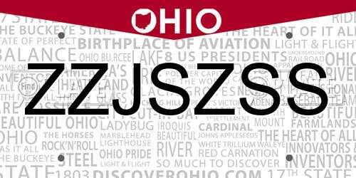 ZZJSZSS Ohio License Plate