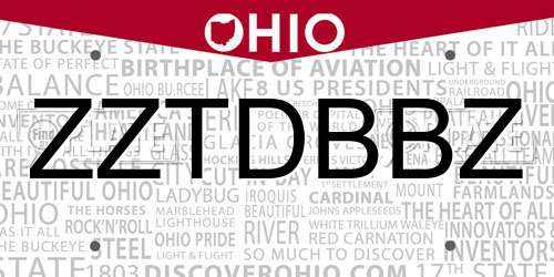 ZZTDBBZ Ohio License Plate