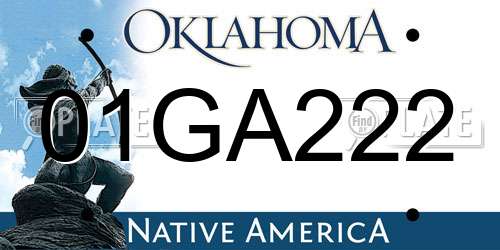 01GA222 Oklahoma License Plate