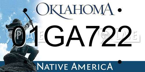 01GA722 Oklahoma License Plate