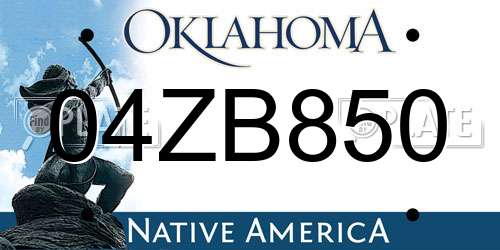 04ZB850 Oklahoma License Plate