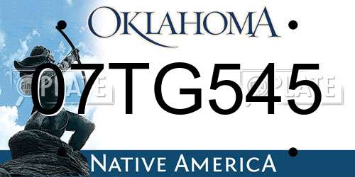 07TG545 Oklahoma License Plate