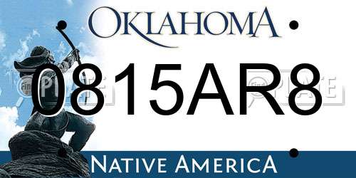 0815AR8 Oklahoma License Plate