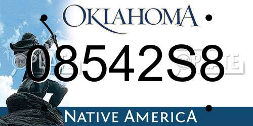 08542S8 Oklahoma License Plate