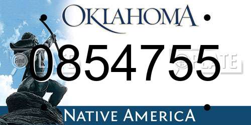 0854755 Oklahoma License Plate