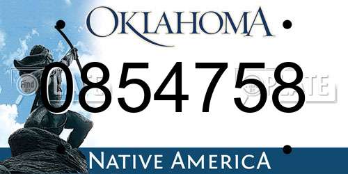 0854758 Oklahoma License Plate