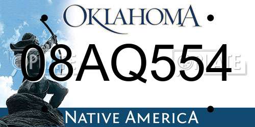 08AQ554 Oklahoma License Plate