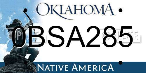 0BSA285 Oklahoma License Plate