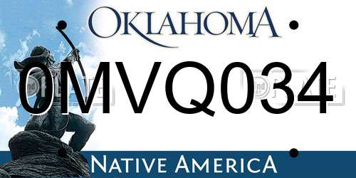 0MVQ034 Oklahoma License Plate