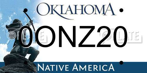 0ONZ20 Oklahoma License Plate
