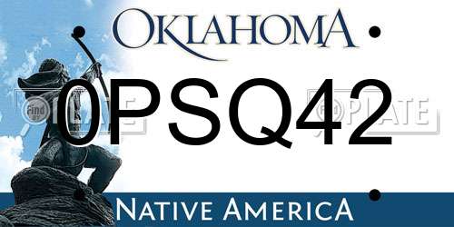 0PSQ42 Oklahoma License Plate