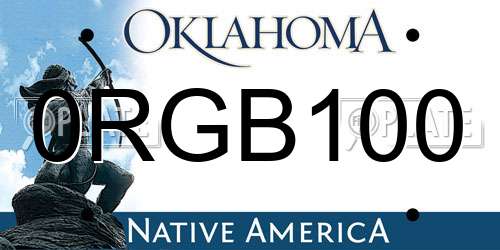 0RGB100 Oklahoma License Plate