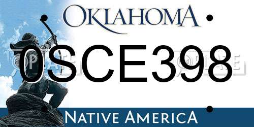 0SCE398 Oklahoma License Plate