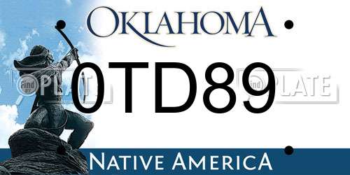 0TD89 Oklahoma License Plate