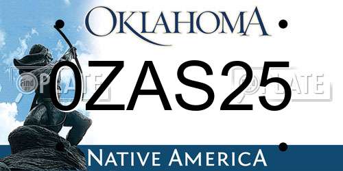 0ZAS25 Oklahoma License Plate