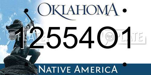 12554O1 Oklahoma License Plate