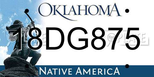 18DG875 Oklahoma License Plate