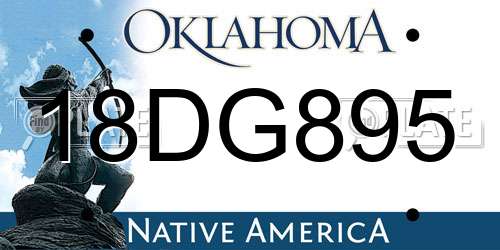 18DG895 Oklahoma License Plate