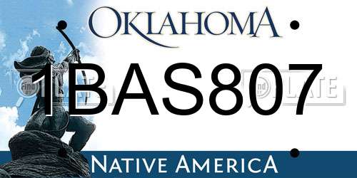 1BAS807 Oklahoma License Plate