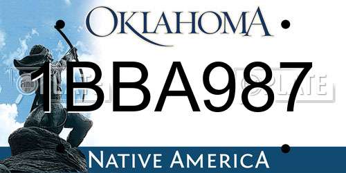 1BBA987 Oklahoma License Plate