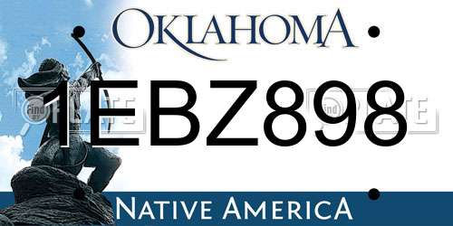 1EBZ898 Oklahoma License Plate